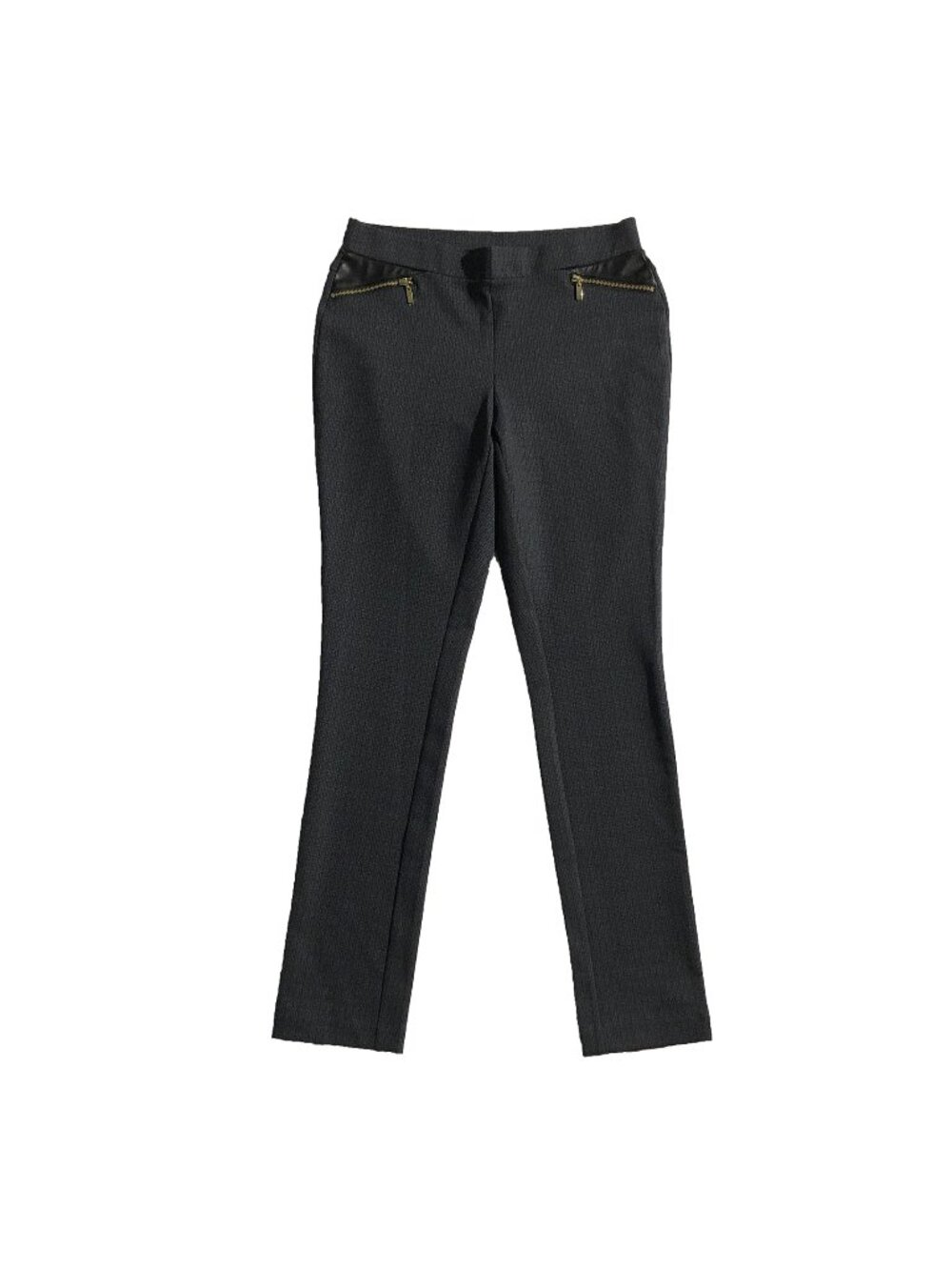 Rafaella Pants Womans Size 4P Dark Gray Textured Faux-Leather Hip Zipper Pockets